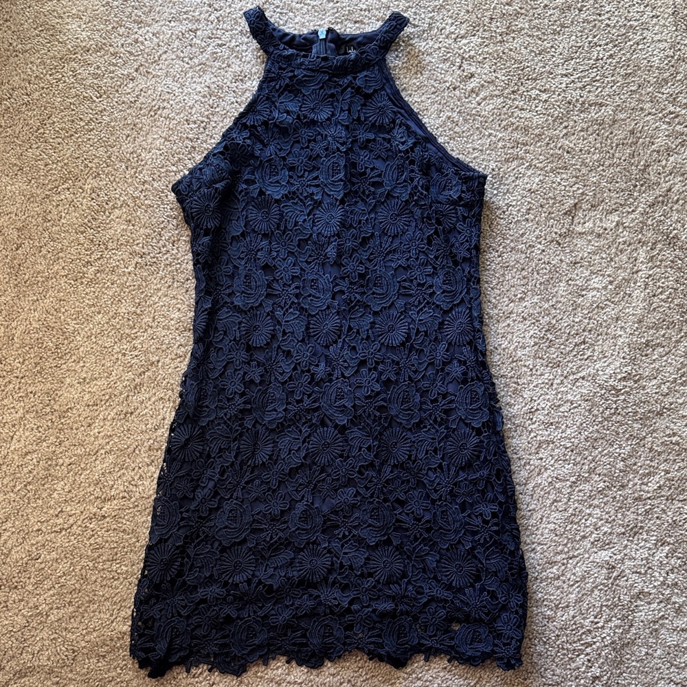 Lulu's Midnight Blue Lace Mini Dress